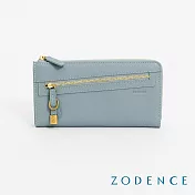 ZODENCE 進口牛皮斜拉鍊長夾 幽藍