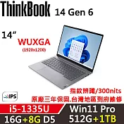★全面升級★【Lenovo】聯想 ThinkBook 14 Gen6 14吋商務筆電 三年保固 i5-1335U 16G+8G/512G+1TB 灰