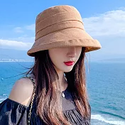 seoul show首爾秀 輕量和紙麻網漁夫帽赫本風百搭捲邊棒球帽四季防曬遮陽帽  卡其