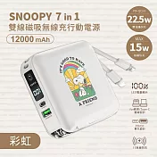 【正版授權】SNOOPY史努比 七合一雙線磁吸無線充行動電源12000mAh(C+L)(ZJ-51) 彩虹(白)