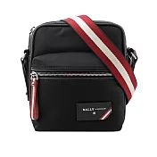 BALLY Explore 紅白條紋牛皮及尼龍拉鍊斜背包 (黑色)