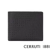 【Cerruti 1881】限量2折 義大利頂級小牛皮十字紋6卡短夾 全新專櫃展示品(黑色 CEPU05919M)