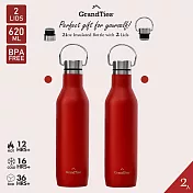 【GrandTies】時尚防漏620ML真空不鏽鋼保溫瓶/保溫杯(野餐/運動/保冷/保溫)二入組- 蔓越莓2入
