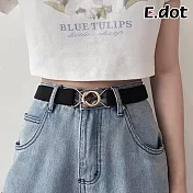 【E.dot】簡約時尚金色環扣彈性腰封  黑色