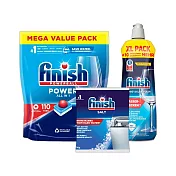 FINISH強效洗碗碇110顆+光潔劑800ml+軟化鹽1kg(送洗碗錠10顆