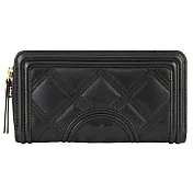 Tory burch 菱格紋皮革拉鍊長夾-黑