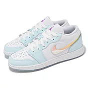 Nike 休閒鞋 Air Jordan 1 Low SE GS 大童 女鞋 白 天藍 流沙勾勾 AJ1 HJ3481-491