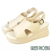 【GREEN PHOENIX】女 涼鞋 厚底涼鞋 楔型涼鞋 輕量 全真皮 EU35 米色