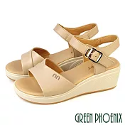 【GREEN PHOENIX】女 涼鞋 厚底涼鞋 楔型涼鞋 輕量 全真皮 EU35 粉紅色