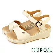 【GREEN PHOENIX】女 涼鞋 厚底涼鞋 楔型涼鞋 輕量 全真皮 EU39 米色