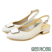 【GREEN PHOENIX】女 涼鞋 穆勒鞋 跟鞋 包鞋 全真皮 臺灣製 US6 米色