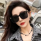 seoul show首爾秀 雙CC質感方框太陽眼鏡UV400墨鏡 G14  黑框黑灰片
