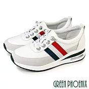 【GREEN PHOENIX】女 運動鞋 休閒鞋 小白鞋 懶人鞋 全真皮 厚底 氣墊 免綁鞋帶 JP24.5 白色