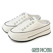 【GREEN PHOENIX】女 穆勒鞋 懶人拖鞋 休閒鞋 懶人鞋 前包後空 全真皮 直套式 EU36 米色
