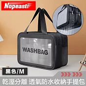 Nopeasti諾比 乾溼分離雙層加大 透氣防水運動收納手提包 黑M