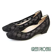 【GREEN PHOENIX】女 娃娃鞋 便鞋 包鞋 方頭 內增高 全真皮 乳膠鞋墊 EU37 黑色