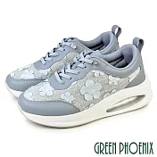 【GREEN PHOENIX】女 運動鞋 休閒鞋 氣墊鞋 懶人鞋 厚底 彈力 Q彈 直套式 免綁帶 EU35 藍色