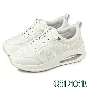 【GREEN PHOENIX】女 運動鞋 休閒鞋 氣墊鞋 懶人鞋 厚底 彈力 Q彈 直套式 免綁帶 EU35 白色