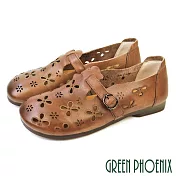 【GREEN PHOENIX】女 休閒鞋 包鞋 便鞋 饅頭鞋 真皮 平底 JP22.5 棕色