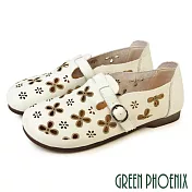 【GREEN PHOENIX】女 休閒鞋 包鞋 便鞋 饅頭鞋 真皮 平底 JP22.5 米色