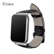 【Timo】小米手環9 Pro/8 Pro專用 經典平紋真皮替換錶帶 黑色