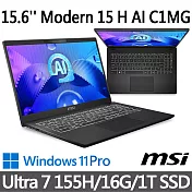 msi微星 Modern 15 H AI C1MG-023TW 15.6吋 商務筆電 (Ultra 7 155H/16G/1T SSD/Win11Pro/經典黑)