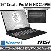 msi CreatorPro M16 HX C14VIG-075TW 16吋創作者筆電(i7-14700HX/32G/1T SSD/RTX1000 Ada-6G/W11)