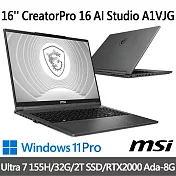 msi微星 CreatorPro 16 AI Studio A1VJG-070TW 16吋 創作者筆電(Ultra 7 155H/32G/2T SSD/RTX2000)