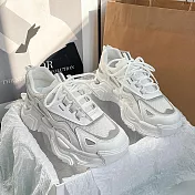 【Amoscova】酷炫反光拚色老爹鞋 休閒鞋(1717) EU37 白色