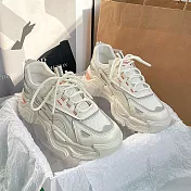 【Amoscova】酷炫反光拚色老爹鞋 休閒鞋(1717) EU36 米色