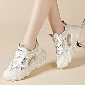 【Amoscova】拚色厚底休閒鞋(1718) EU38 米色