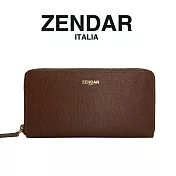 【ZENDAR】限量1折 頂級小牛皮防刮十字紋拉鍊皮夾 卡門系列 全新專櫃展示品 (多色任選)  咖啡色