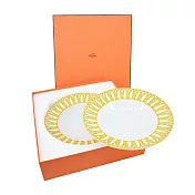 Hermes 愛馬仕 Soleil d’Hermès 網版印刷和手繪裝飾湯碗(2件組) 黃