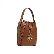 Tory burch 雙T-LOGO素面皮革水桶包-焦糖