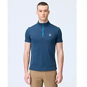 【荒野wildland】男綠色環保抗UV彈性開襟短袖衣普魯士藍色 M 普魯士藍色