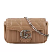 GUCCI GG Marmont 交叉縫線皮革翻蓋肩背/斜背鏈包(mini款) (裸粉色)