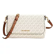 MICHAEL KORS 滿版LOGO皮革翻蓋斜揹包-香草白
