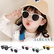 【ALEGANT】繽紛時尚5-12歲兒童專用輕量矽膠彈性太陽眼鏡/UV400圓框偏光墨鏡 山荷紫