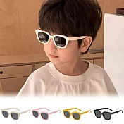 【ALEGANT】玩酷時尚6-13歲兒童專用輕量矽膠彈性太陽眼鏡/UV400窄框偏光墨鏡 燕麥白