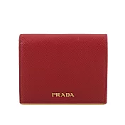 PRADA 徽標Logo 金屬線防刮皮革二折零錢袋短夾 (紅色)