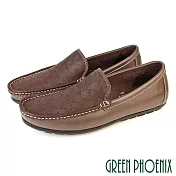 【GREEN PHOENIX】男 休閒鞋 樂福鞋 便鞋 全真皮 牛皮 平底 台灣製 EU42 咖啡色