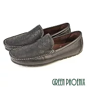 【GREEN PHOENIX】男 休閒鞋 樂福鞋 便鞋 全真皮 牛皮 平底 台灣製 EU41 黑色