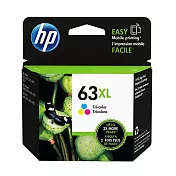 HP惠普 原廠高容量彩色墨水匣63XL(F6U63AA)