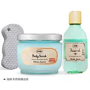 SABON 磨砂沐浴組[身體磨砂膏+沐浴油+海綿]-多款可選-國際航空版 茉莉花語