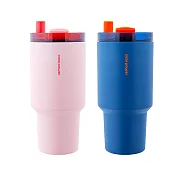 [CookPower 鍋寶] 珍珠粗吸管陶瓷隨行杯900ml 買1送1(3色選) 普魯士藍+愛戀粉