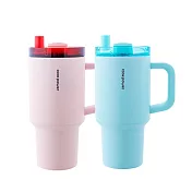 [CookPower 鍋寶] 珍珠粗吸管陶瓷隨行把手杯900ml 買1送1(3色選) 清韻藍+愛戀粉