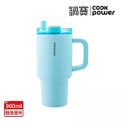 [CookPower 鍋寶] 珍珠粗吸管陶瓷隨行手把杯900ml 3色選 清韻藍