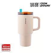 [CookPower 鍋寶] 珍珠粗吸管陶瓷隨行手把杯900ml 3色選 時光棕