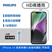 PHILIPS 飛利浦 iPhone 14 6.1吋 高透亮9H鋼化玻璃保護貼-秒貼版(適用iPhone 13/13 Pro) DLK1202/11