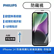 PHILIPS 飛利浦 iPhone 14 6.1吋 防窺視9H鋼化玻璃保護貼-秒貼版(適用iPhone 13/13 Pro) DLK5502/11